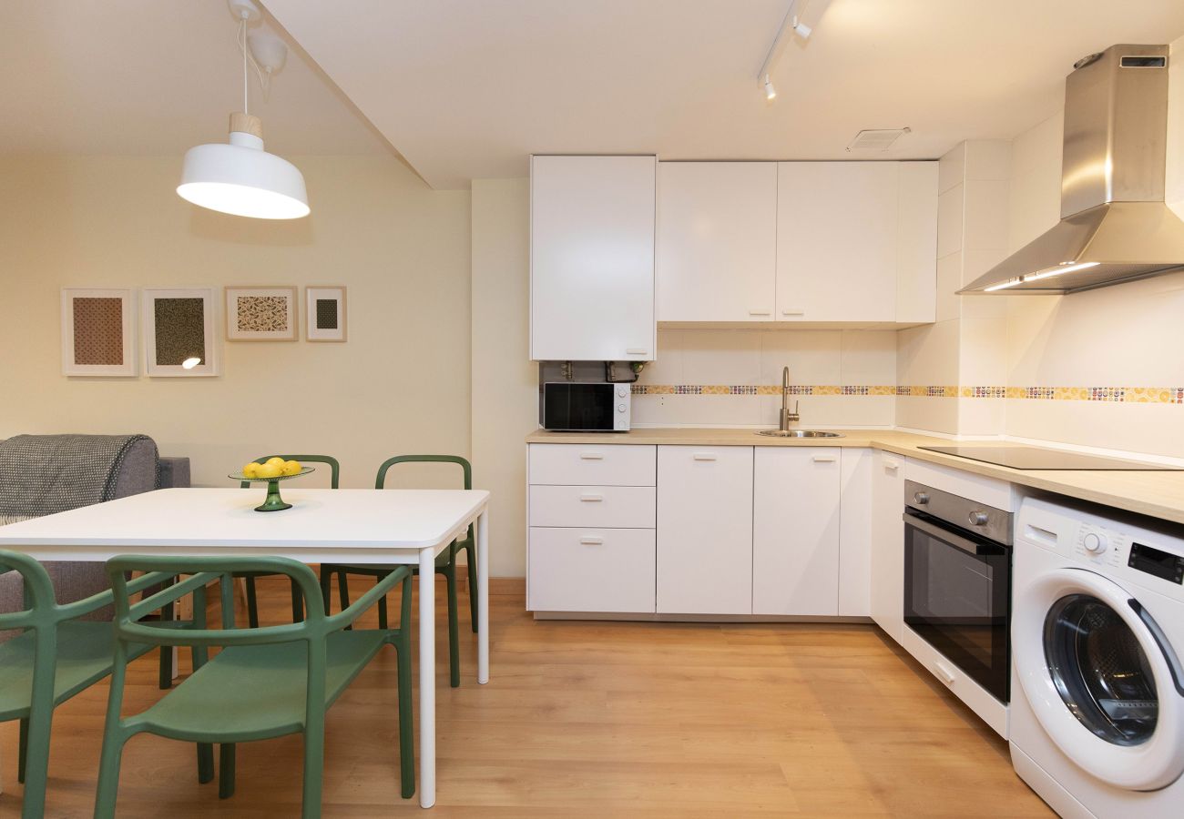Cocina abierta totalmente equipada y funcional en apartamento vacacional en Escarrilla.