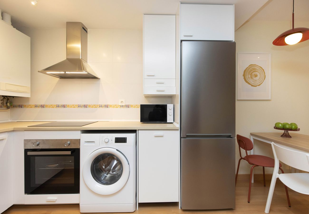Cuisine ouverte entièrement équipée dans un appartement touristique à Escarrilla.